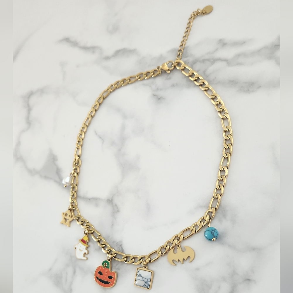 Haunted Whimsy Halloween Gold Chain With Spooky Cute Accents Charm Bracelet - Picture 4 of 11